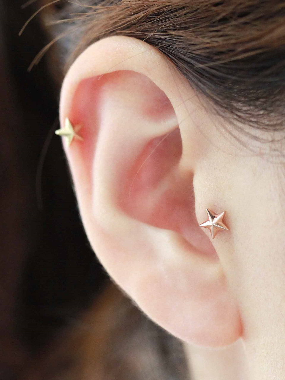 14K Gold Star Cartilage Earring 18G16G