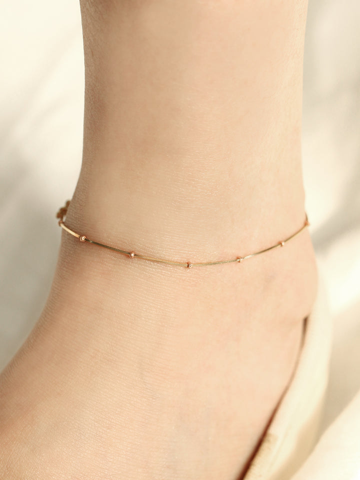 14K Gold One Line Mini Ball Snake Anklet Bracelet