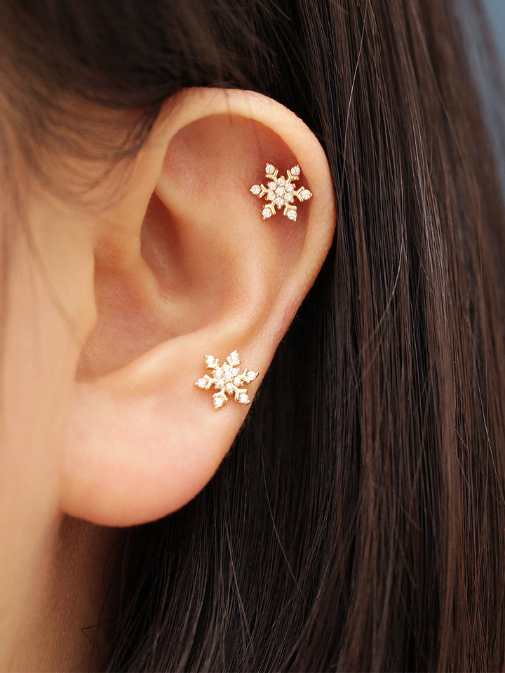 14K Gold Snowflake Cartilage Earring 20G