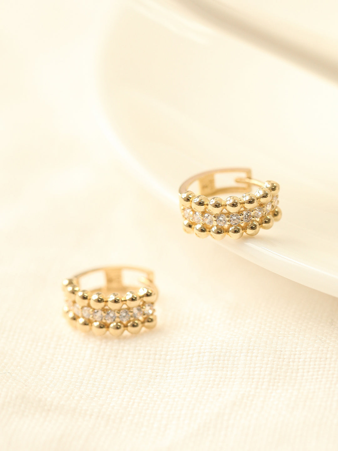 14K Gold Triple Cubic Ball Hoop Earring