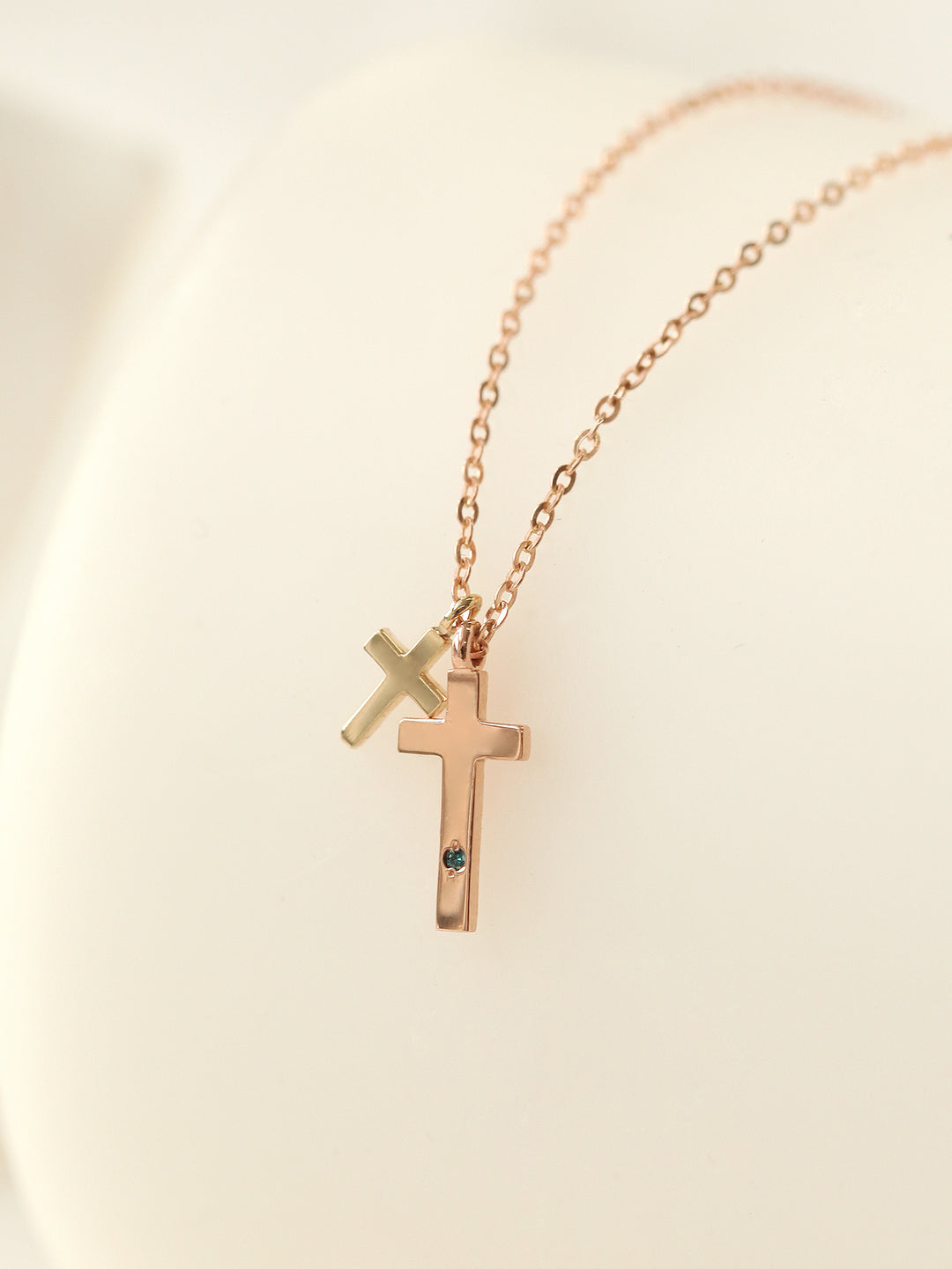 14K 18K Gold Double Cross Necklace