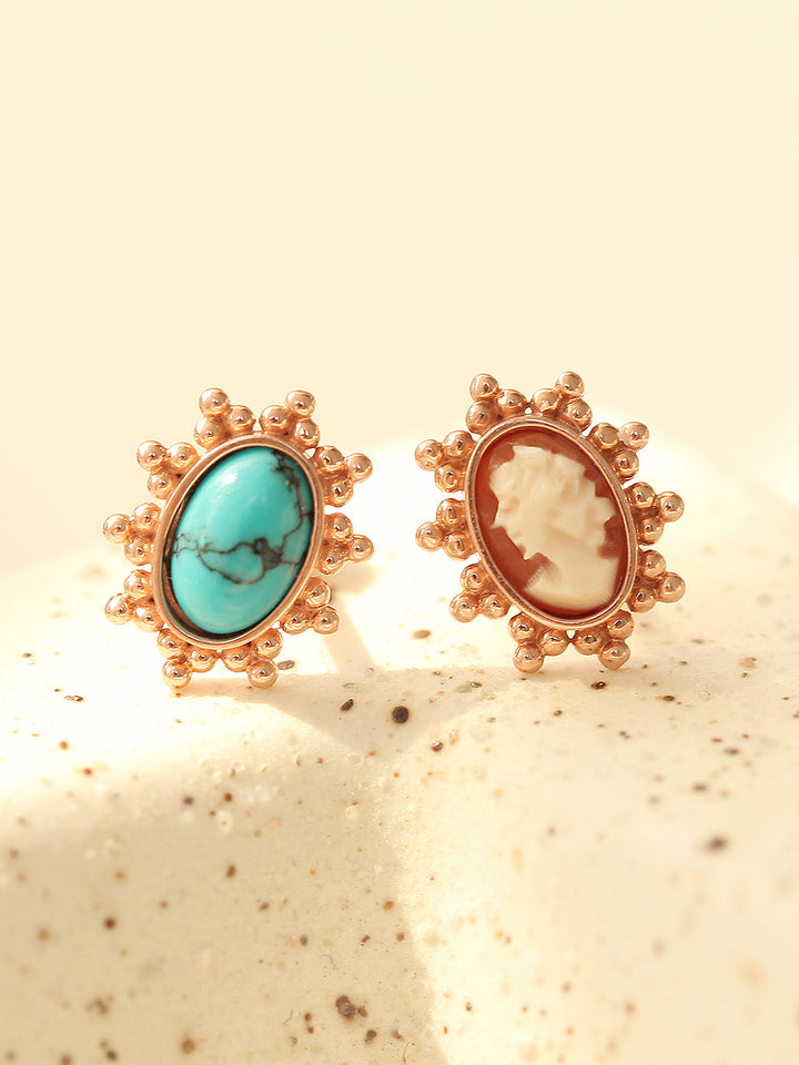 14K Gold Turquoise & Cameo Cartilage Earring 18G16G