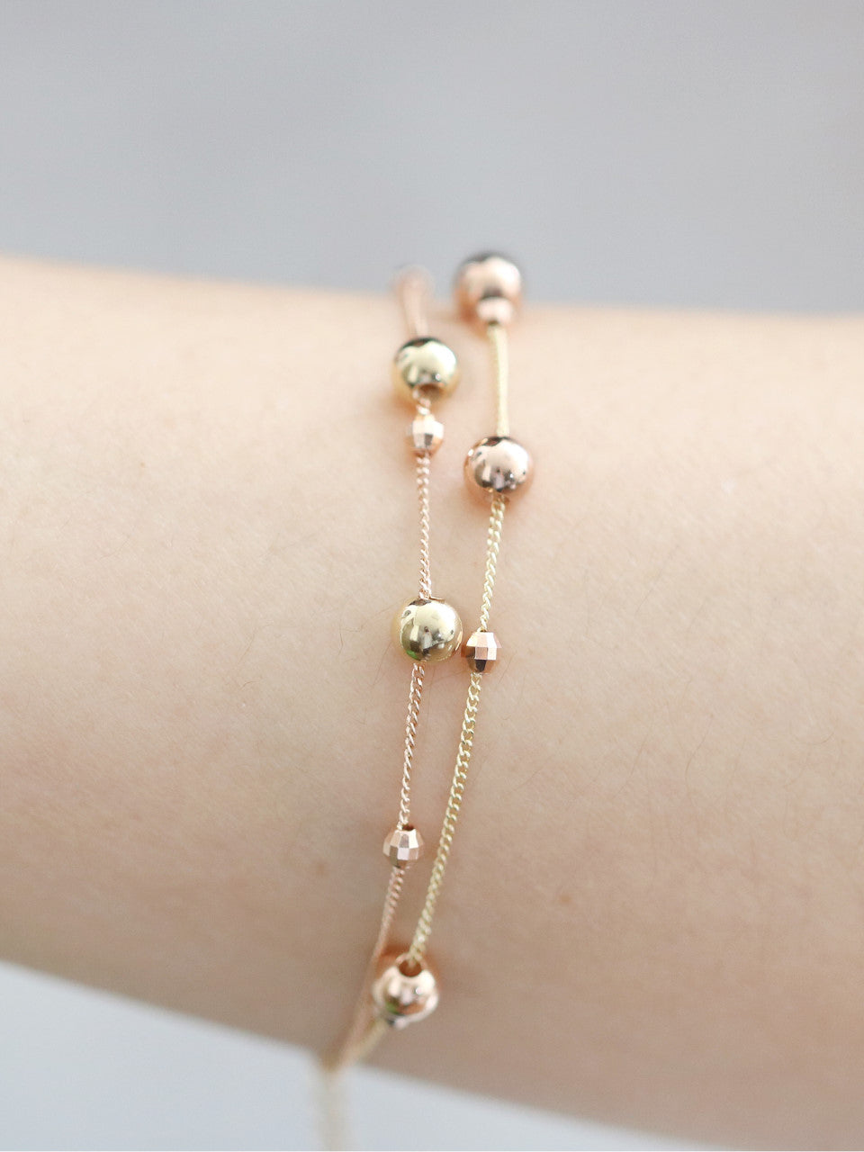 14K Gold Mix Round Ball Bracelet