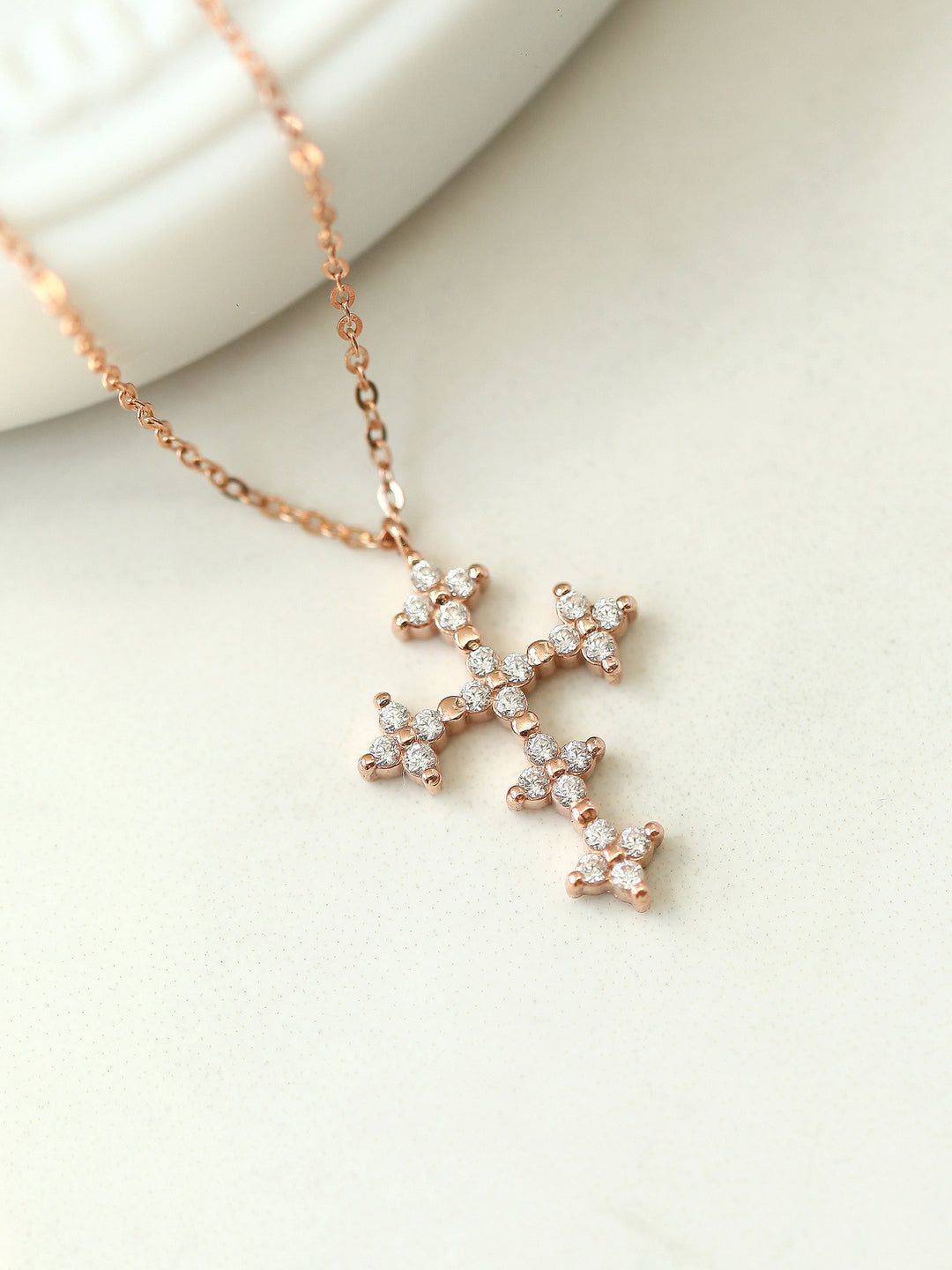 14K 18K Gold Crystal Cross Necklace