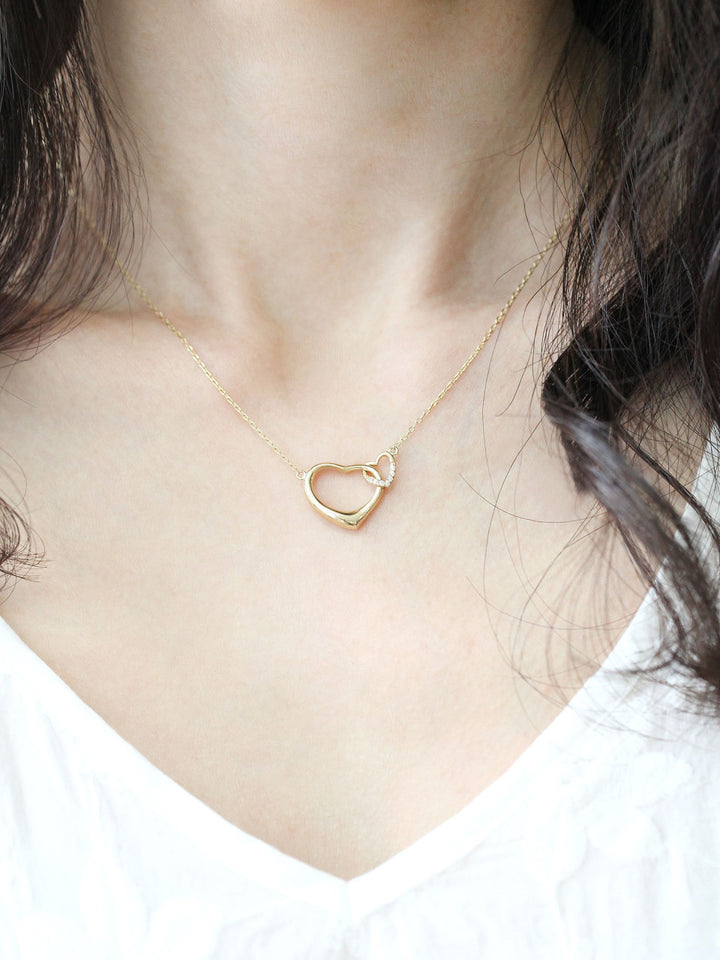 14K 18K Gold Double Heart Necklace