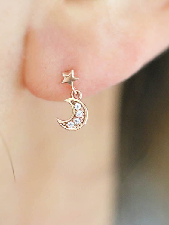 14K Gold Dangle Moon Cartilage Earring 18G16G