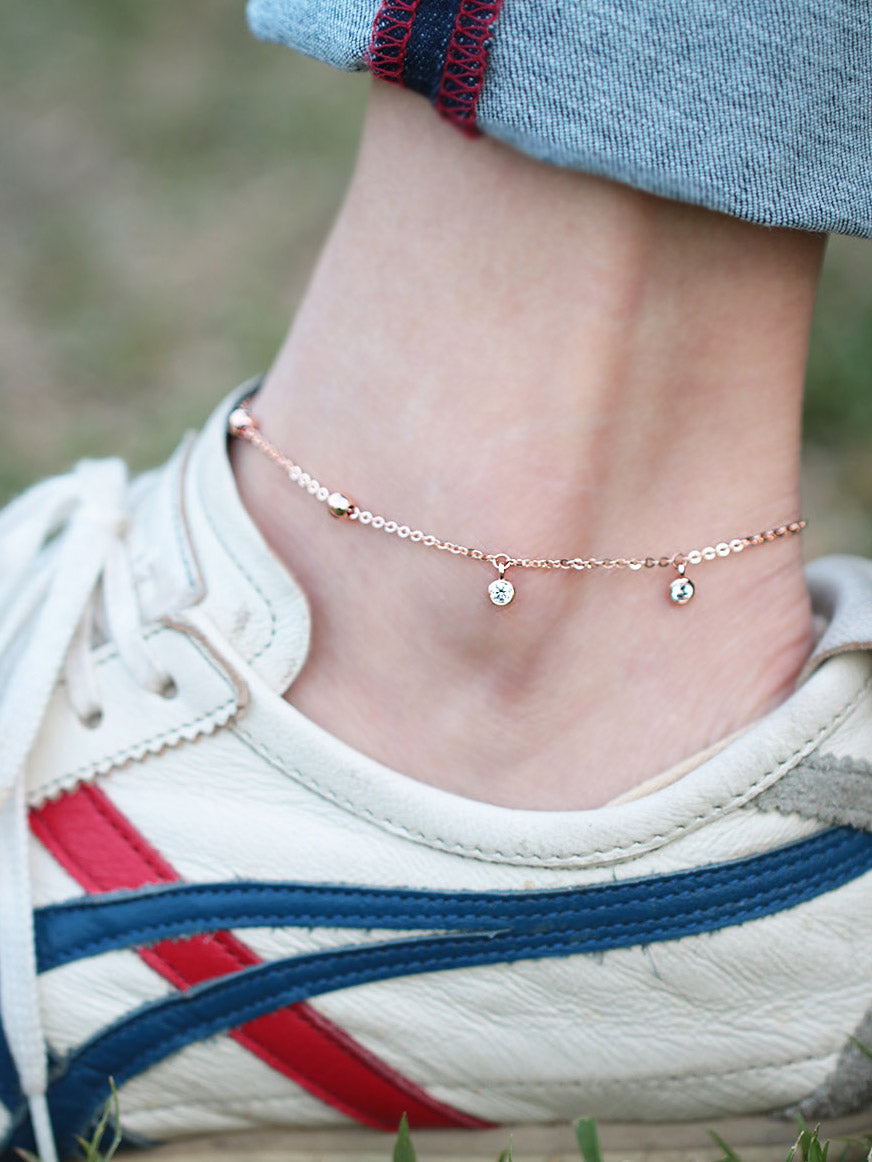 14K Gold Ball Cubic Anklet