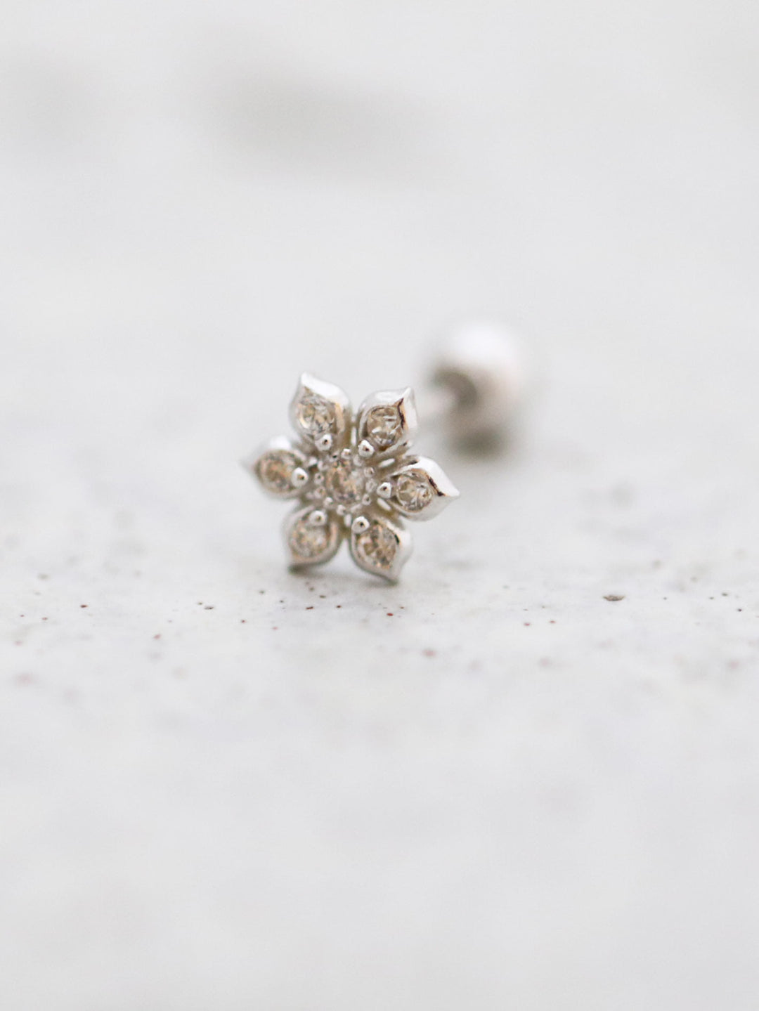 14K Gold Dainty CZ Flower cartilage earring 20g