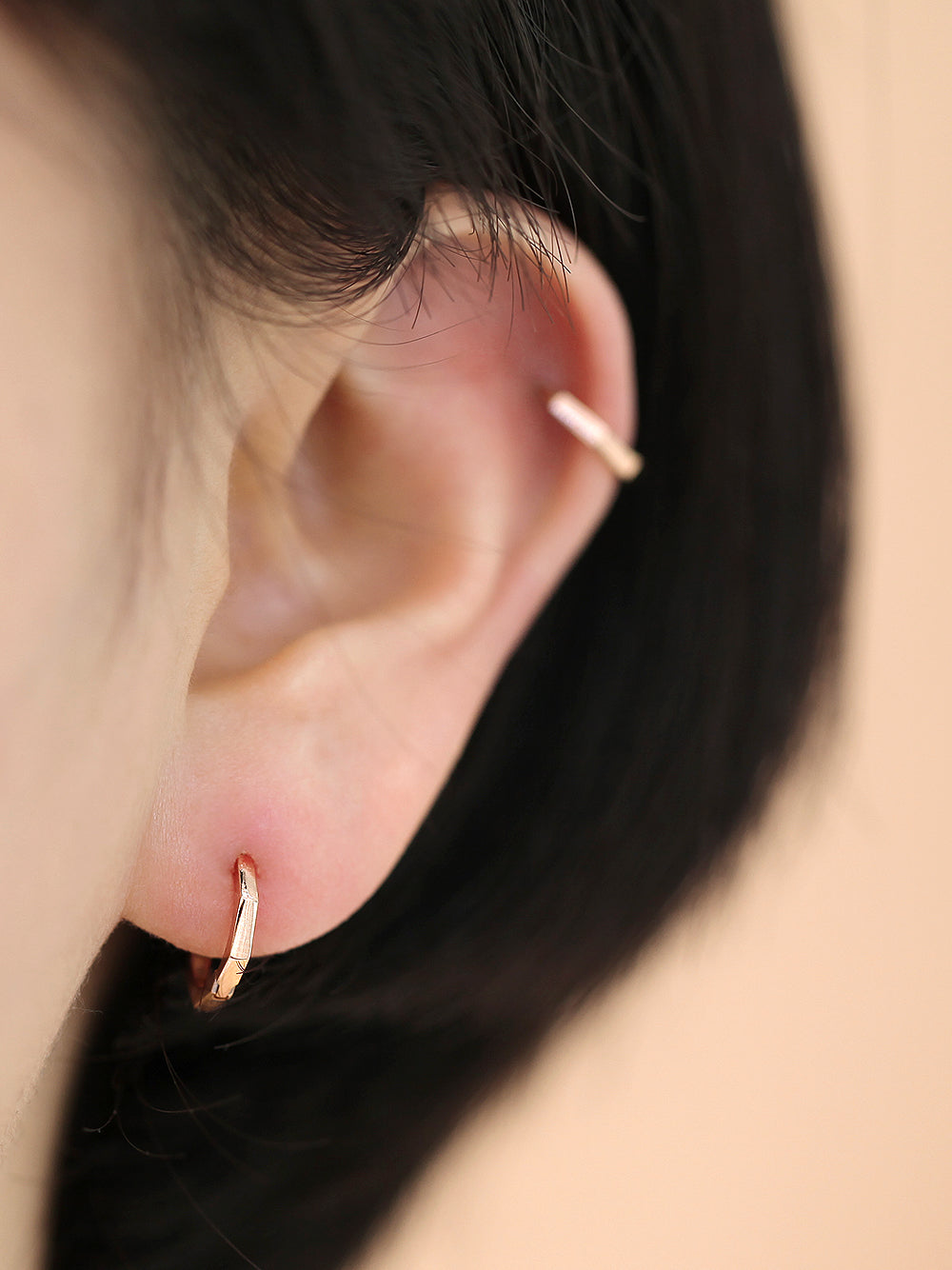 14K Gold Hexagon Hoop Earring