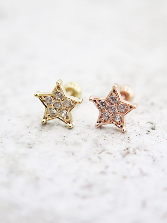 14K Gold Blue Star Cartilage Earring 18G16G