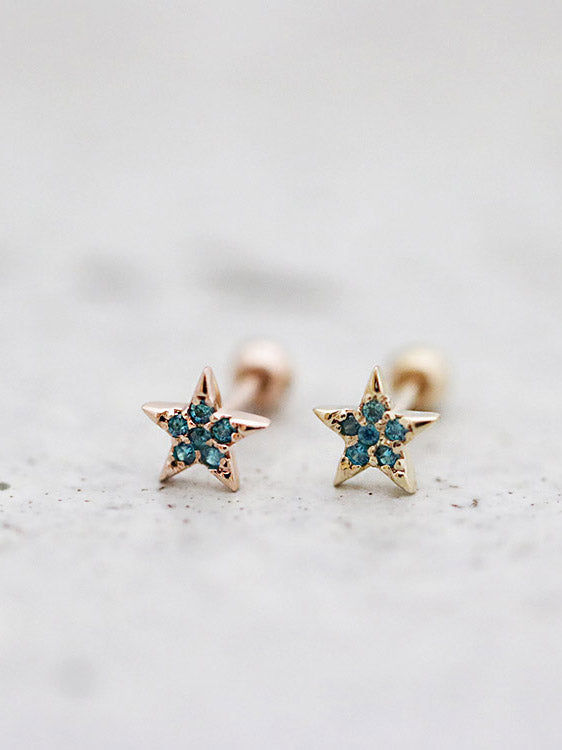 14K Gold CZ Star cartilage earring 18G16G