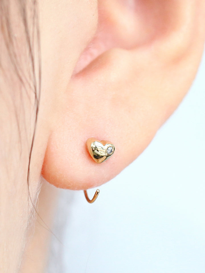 14K Gold Heart Hook Earring