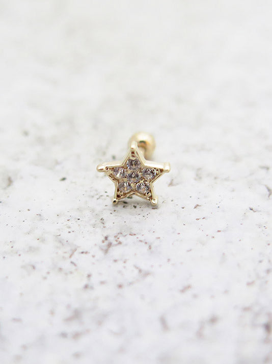 14K Gold Blue Star Cartilage Earring 18G16G