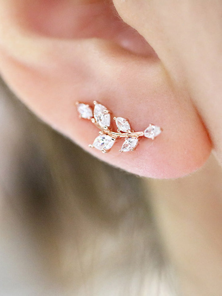 14K Gold CZ Leaf Ear Climber