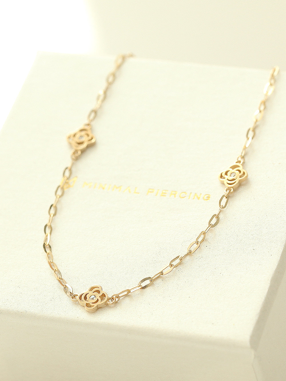 14K Gold Cubic Rose Chain Anklet