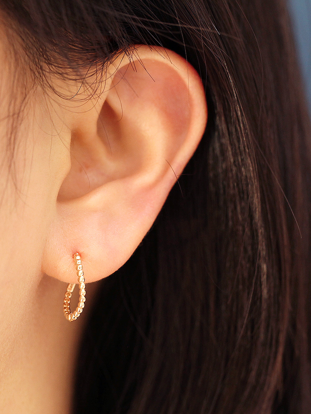 14K Gold Wave Ball Hoop Earring