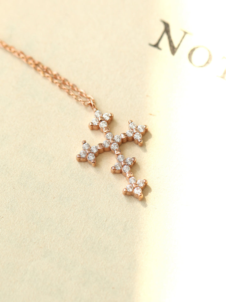 14K 18K Gold Crystal Cross Necklace