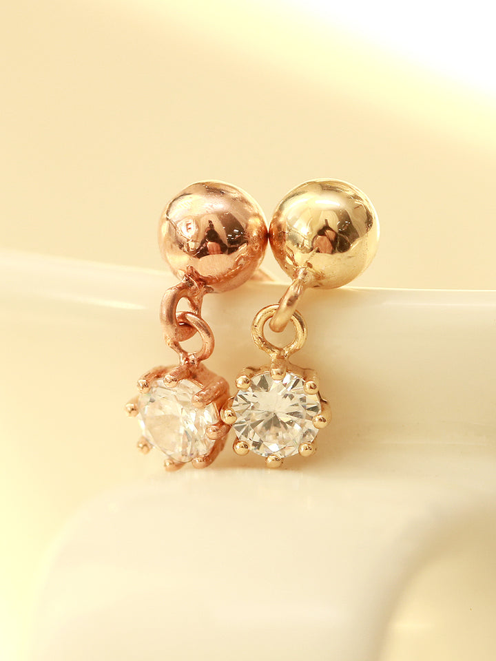 14K Gold Cubic Ball Drop Cartilage Earring 20G