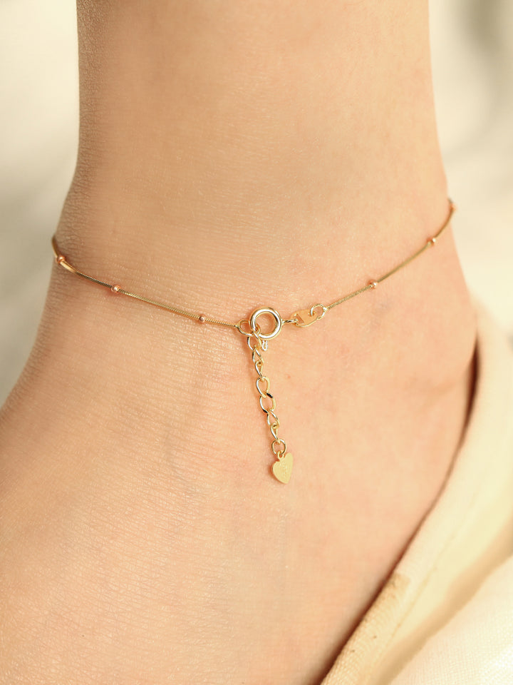 14K Gold One Line Mini Ball Snake Anklet Bracelet