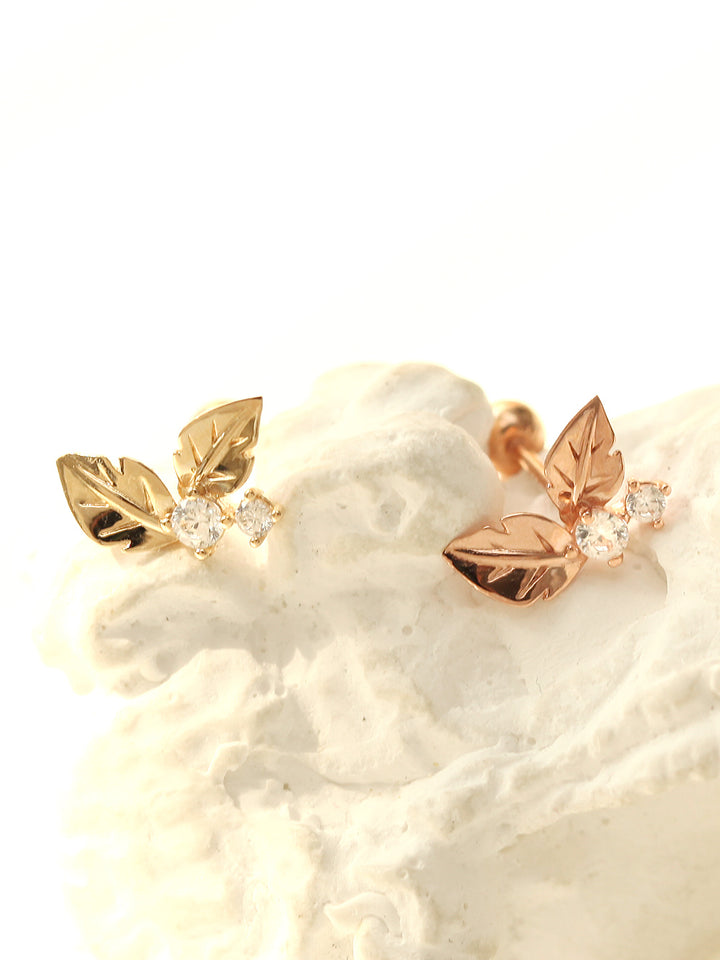 14K gold Fruit Cubic Leaf cartilage earring 20g