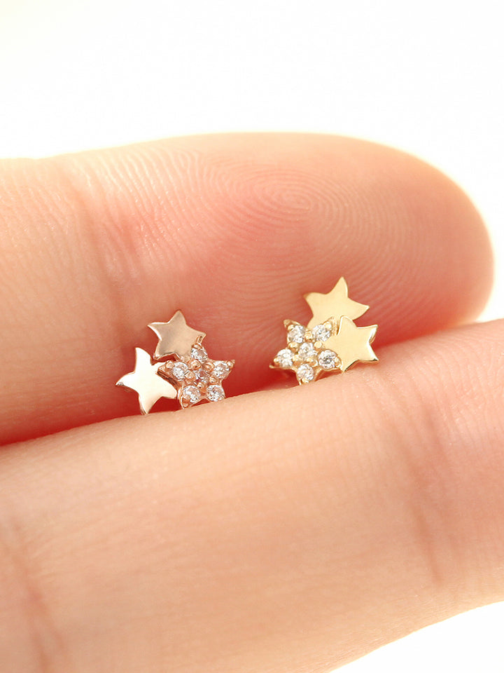 14K gold Star Cubic cartilage earring 20g