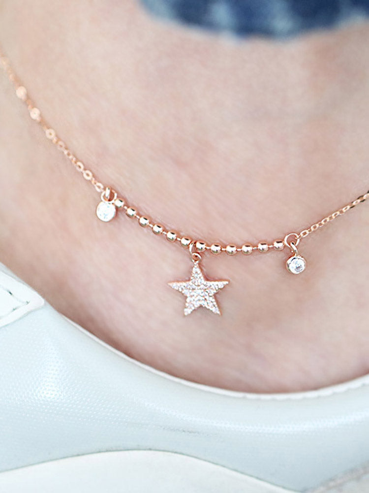 14K Gold Star Charm Anklet