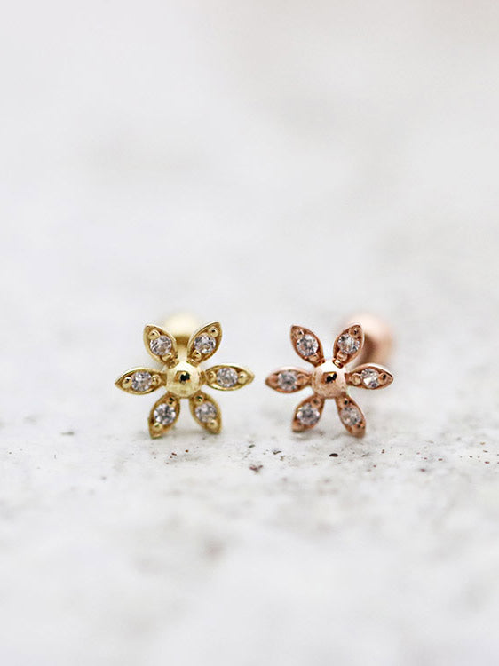 14K Gold Daisy Cartilage Earring 18G16G