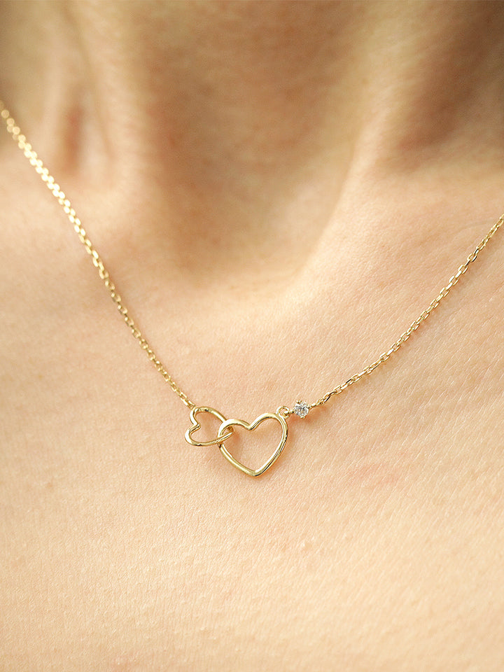 14K 18K Gold Mini Double Heart Necklace