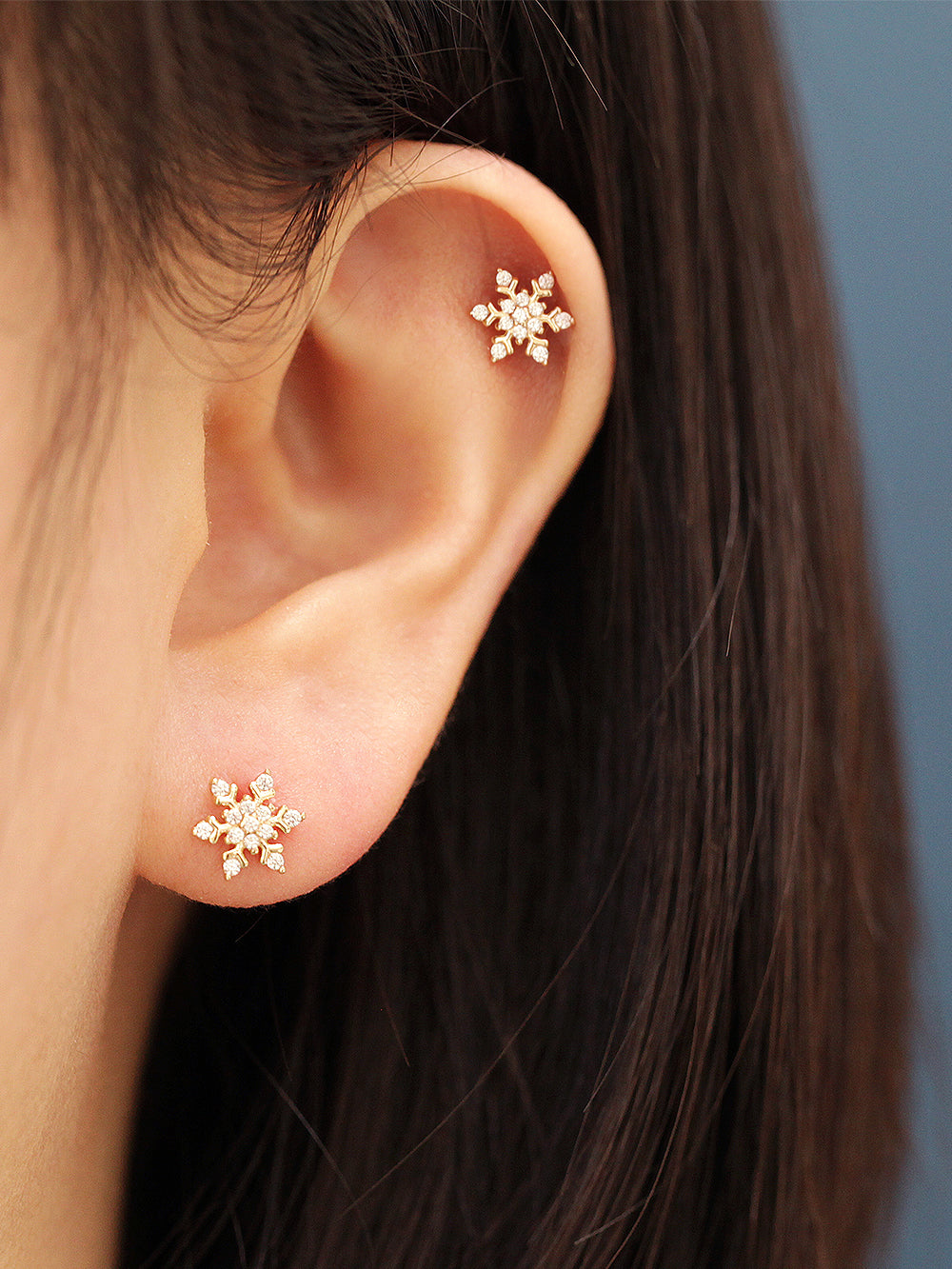 14K Gold Snowflake Cartilage Earring 20G