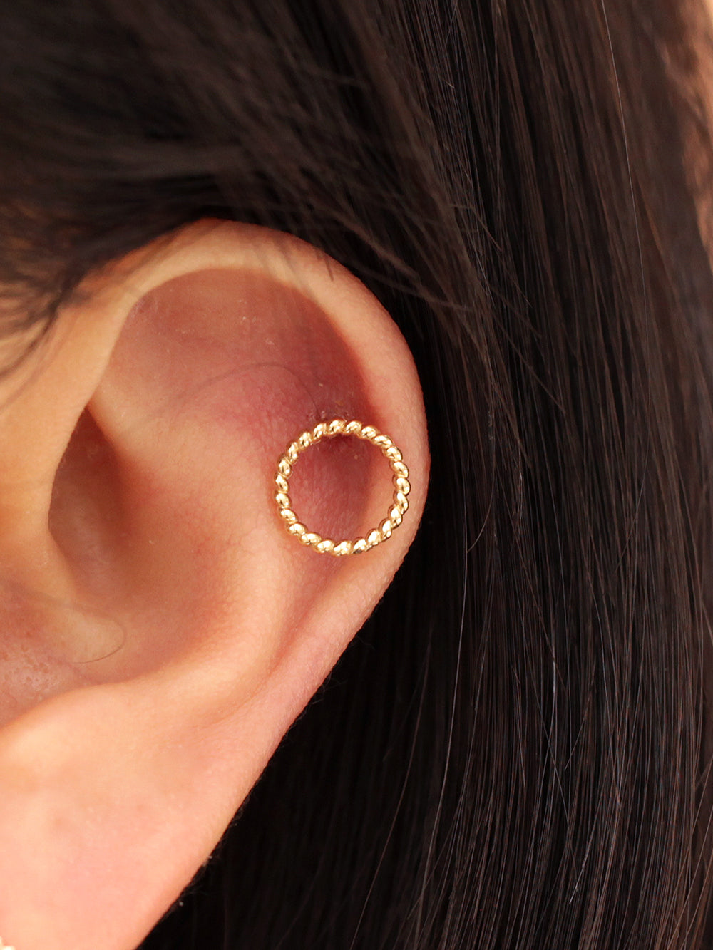 14K gold Twist Circle Cartilage Earring 20g