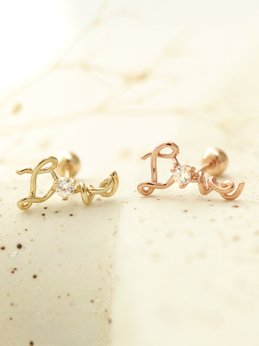 14K gold Cubic Love cartilage earring 20g