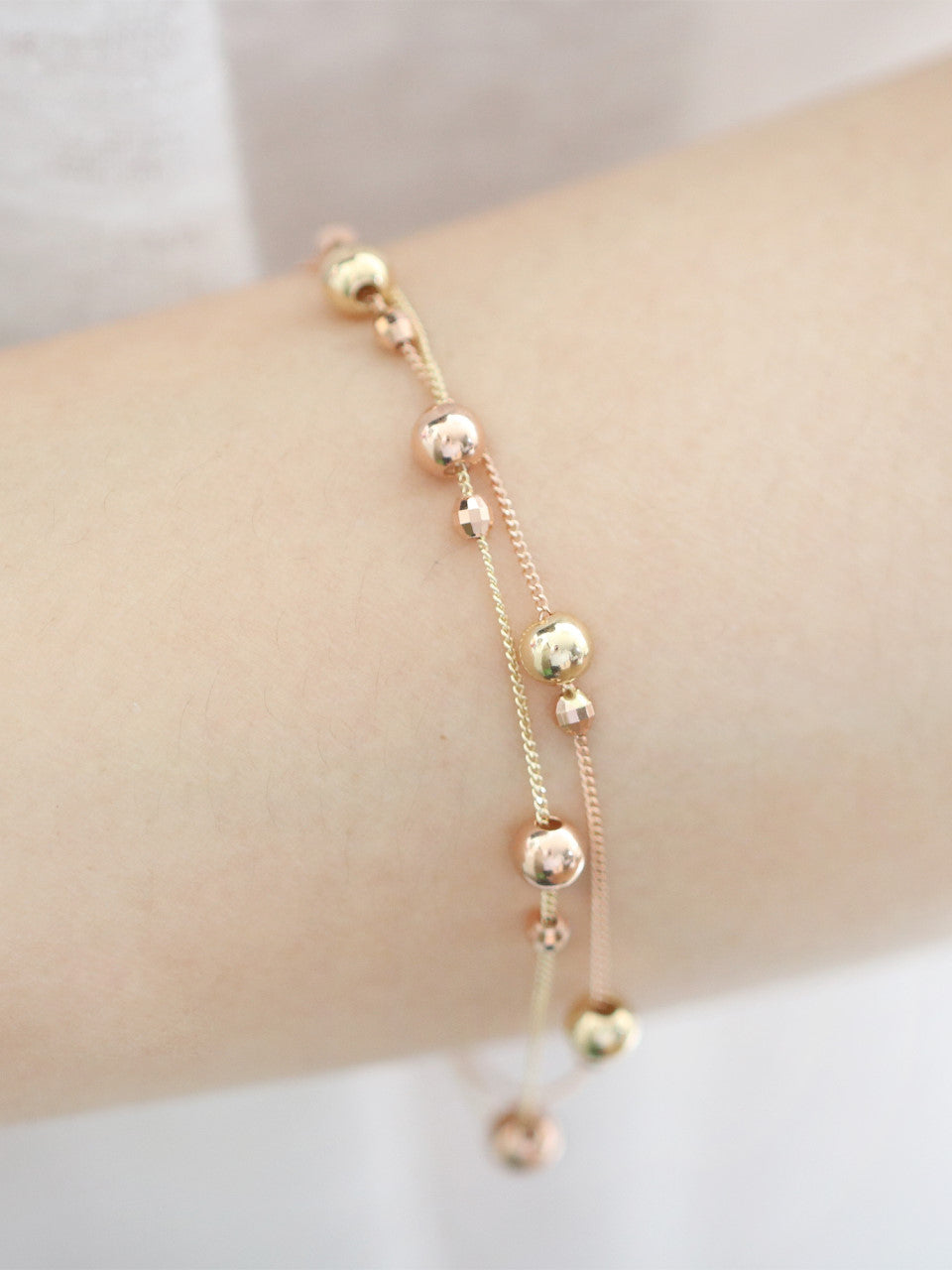 14K Gold Mix Round Ball Bracelet