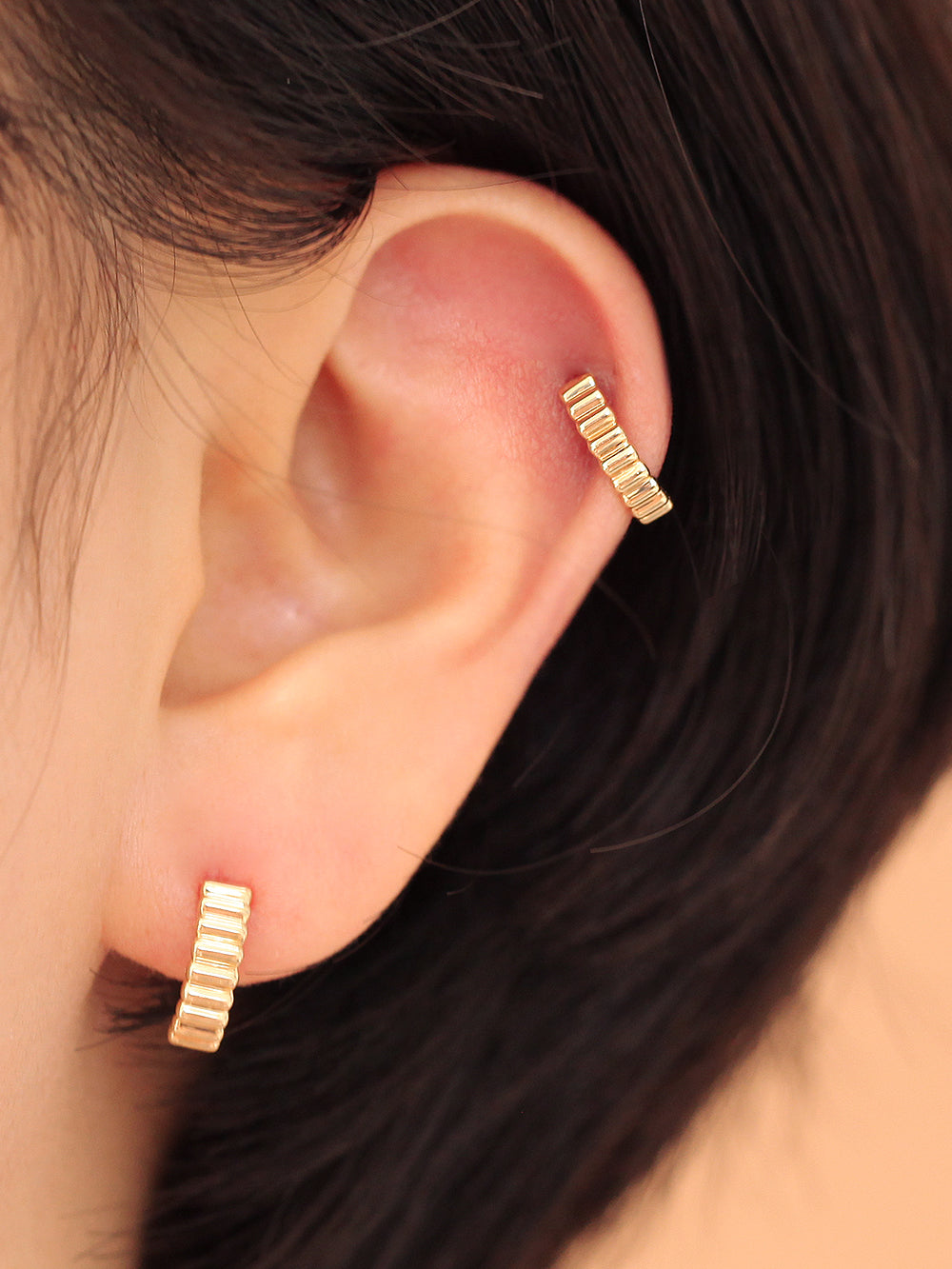 14K Gold Gear Hoop Earring