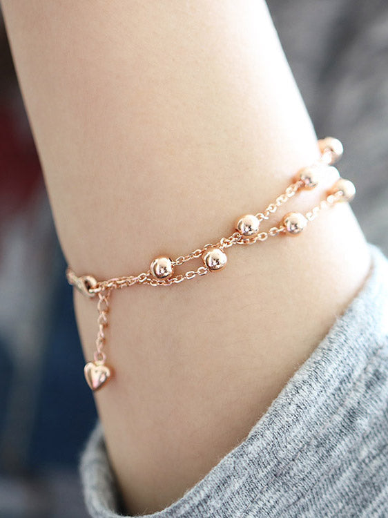 14K Gold Two Line Ball Bracelet