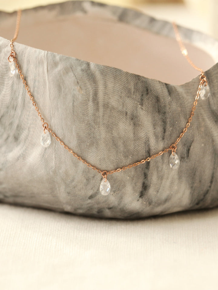 14K 18K Gold Crystal Water Drop Necklace