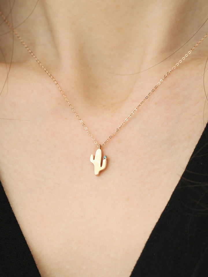 14K 18K Gold Blue Dia Cactus Necklace