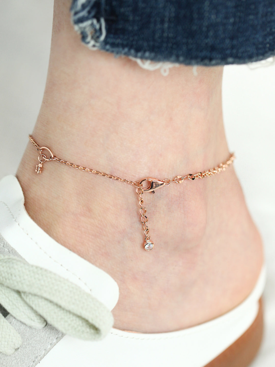 14K 18K Gold Moon Star Chain Anklet