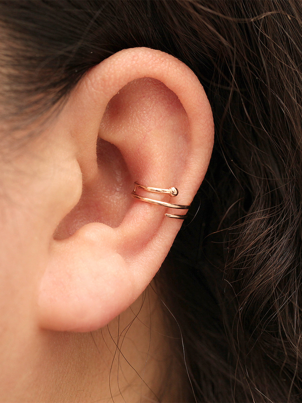 14K Gold 2 Line Ball Ear Cuff