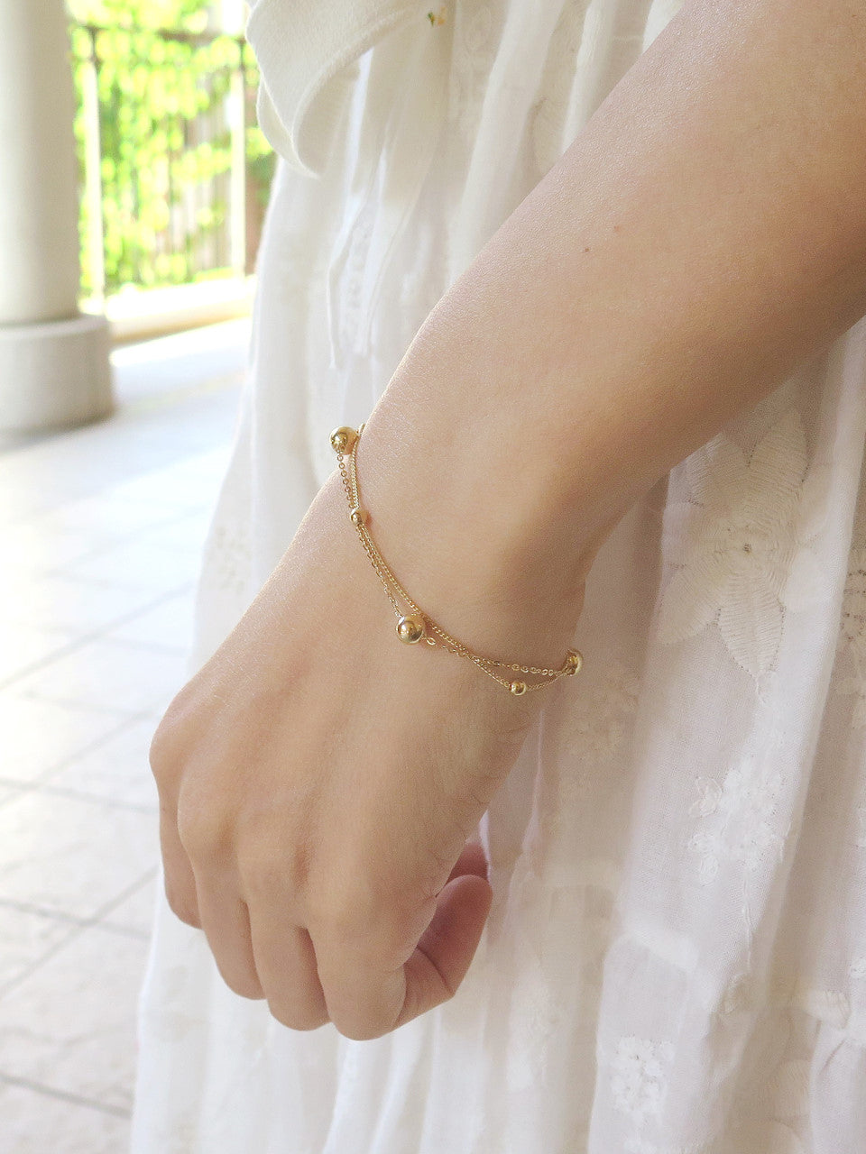 14K Gold 2 Line Ball Bracelet