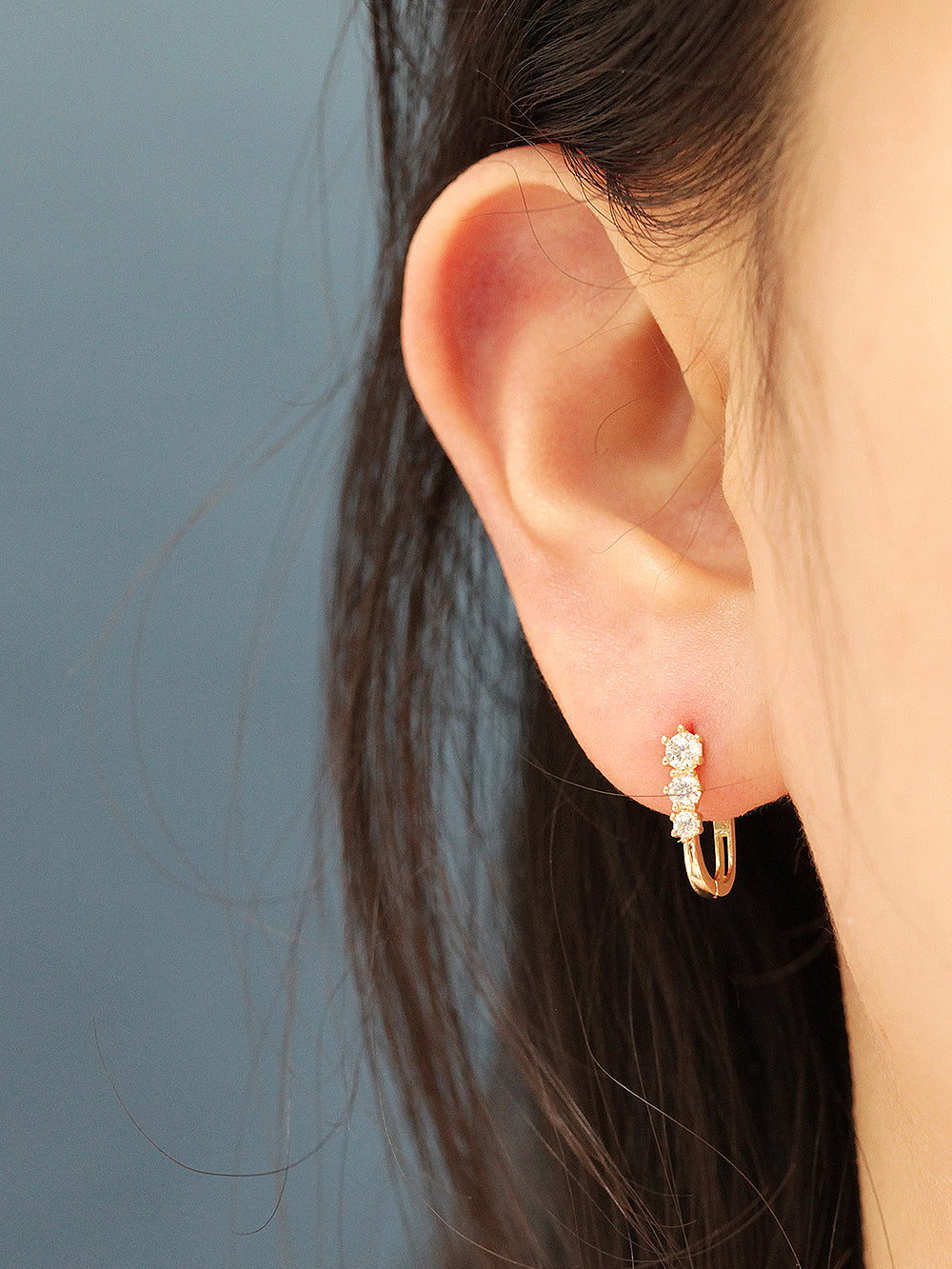 14K Gold 3 Cubic Hoop Earring