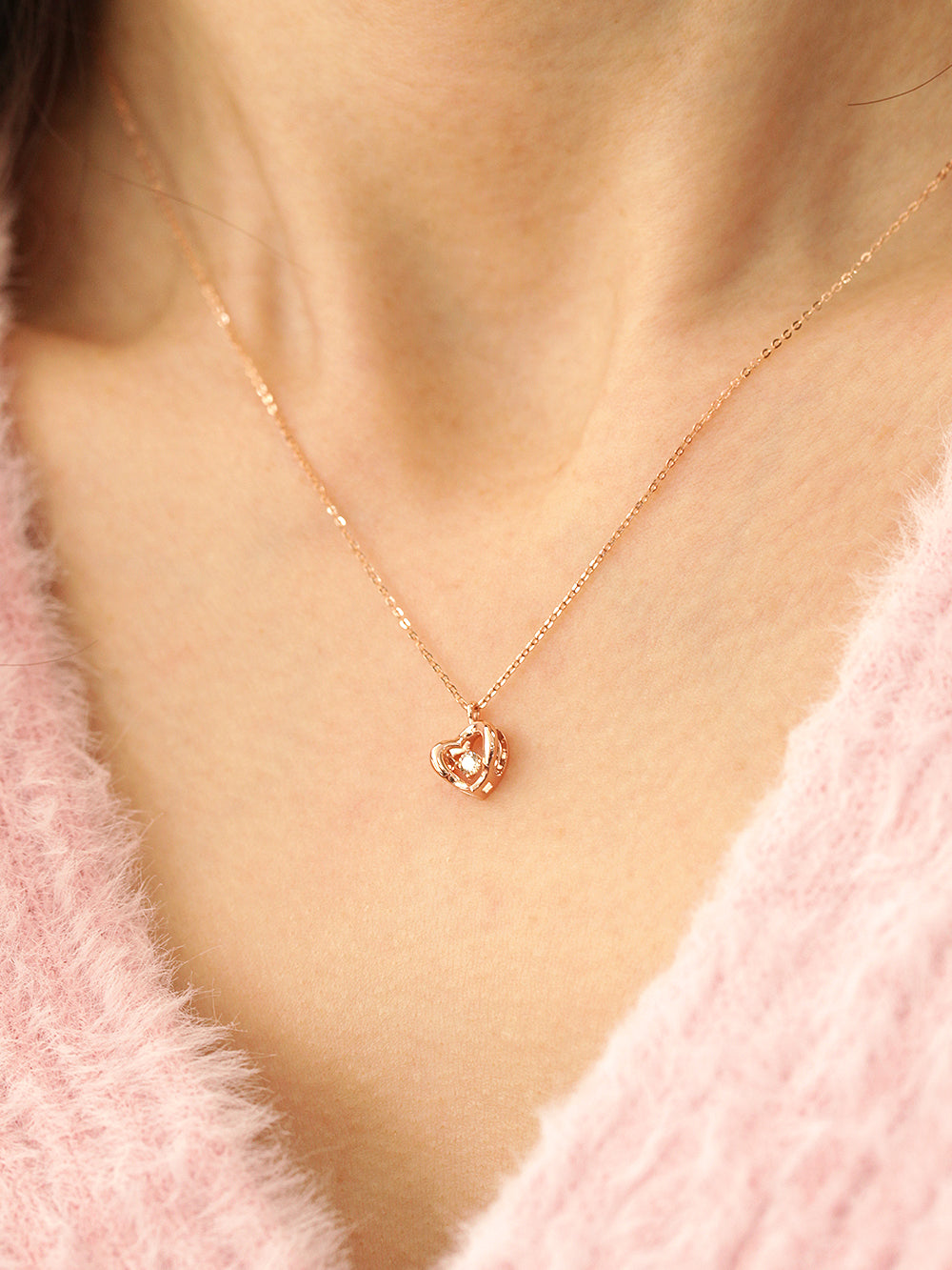 14K 18K Gold Cognac Diamond Heart Necklace