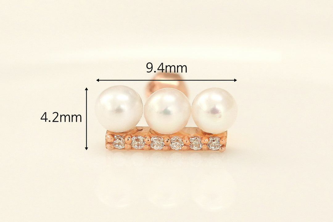 14K Gold Cubic Pearl Stick Cartilage Earring 18G16G