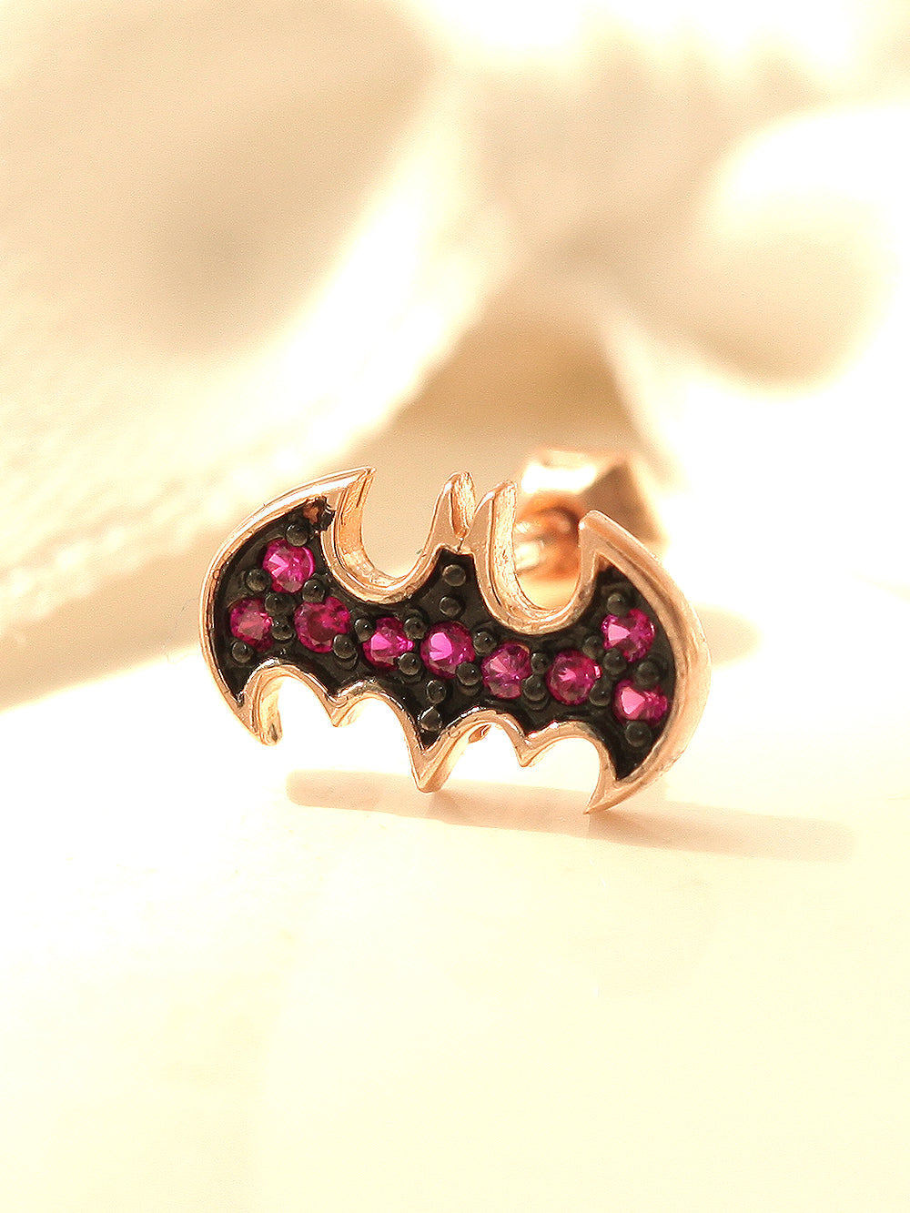 14K Gold Ruby Bat Cartilage Earring 18G16G