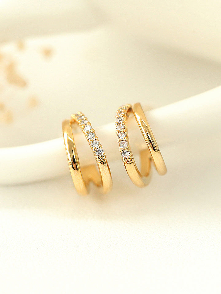 925 Silver 2 Line Cubic Hoop Stud Earring