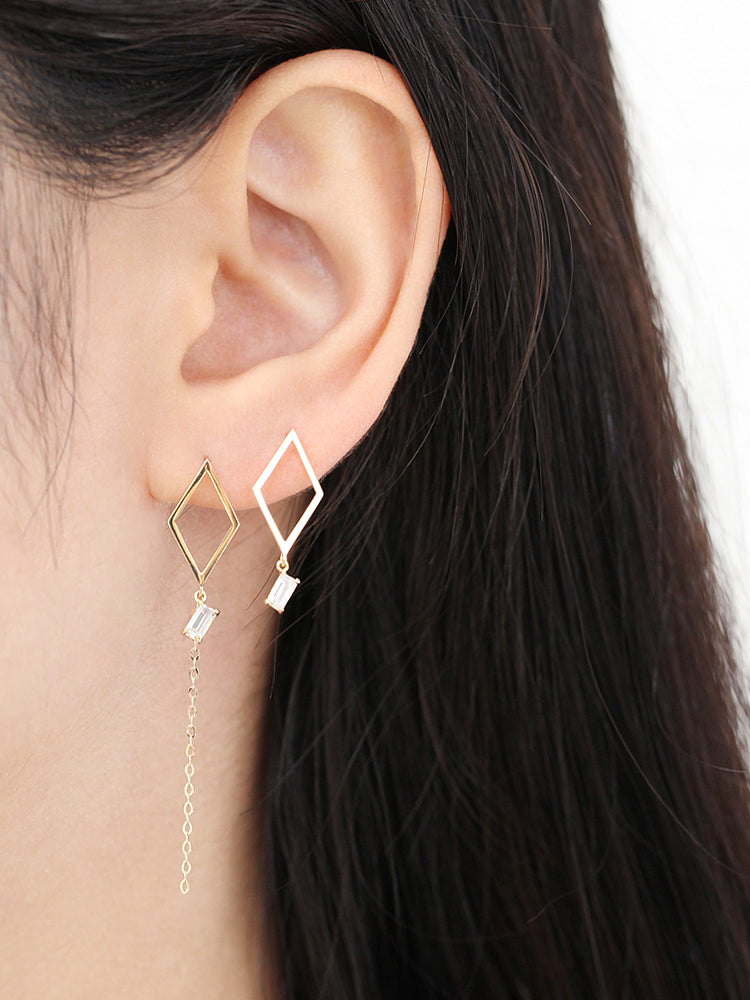 14K Gold Dia Square Threader Drop Earring 20g