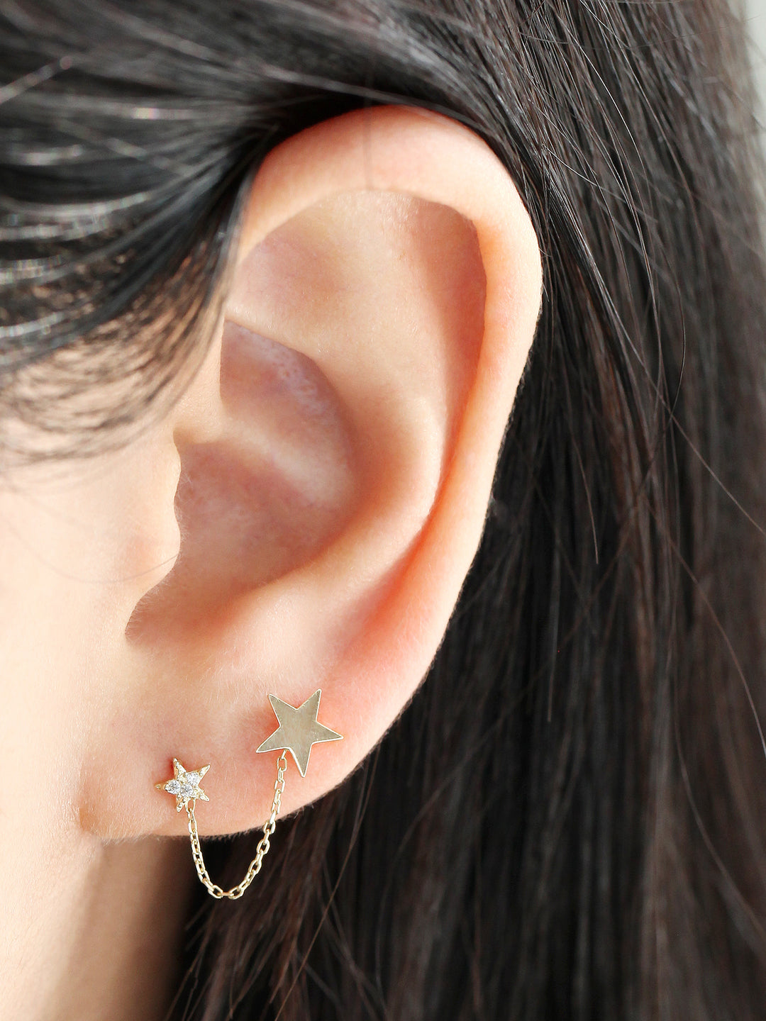 14K gold Double Star layered cartilage earring 20g