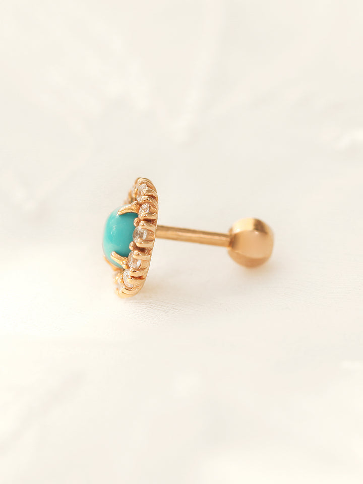 14K Gold Turquoise Stone Cartilage Earring 18G16G