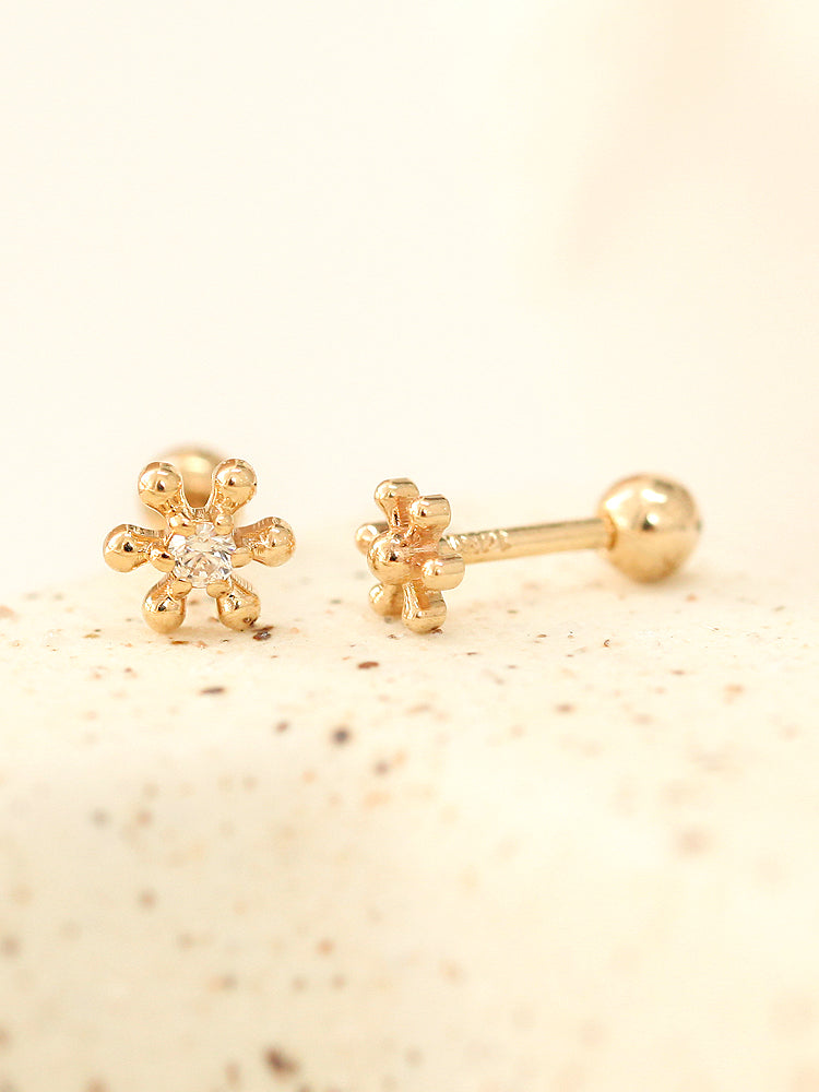 14K Gold Point Ball Flower Cartilage Earring 18G16G