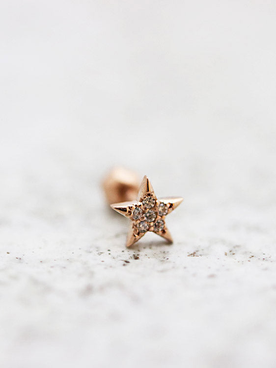 14K Gold CZ Star cartilage earring 18G16G