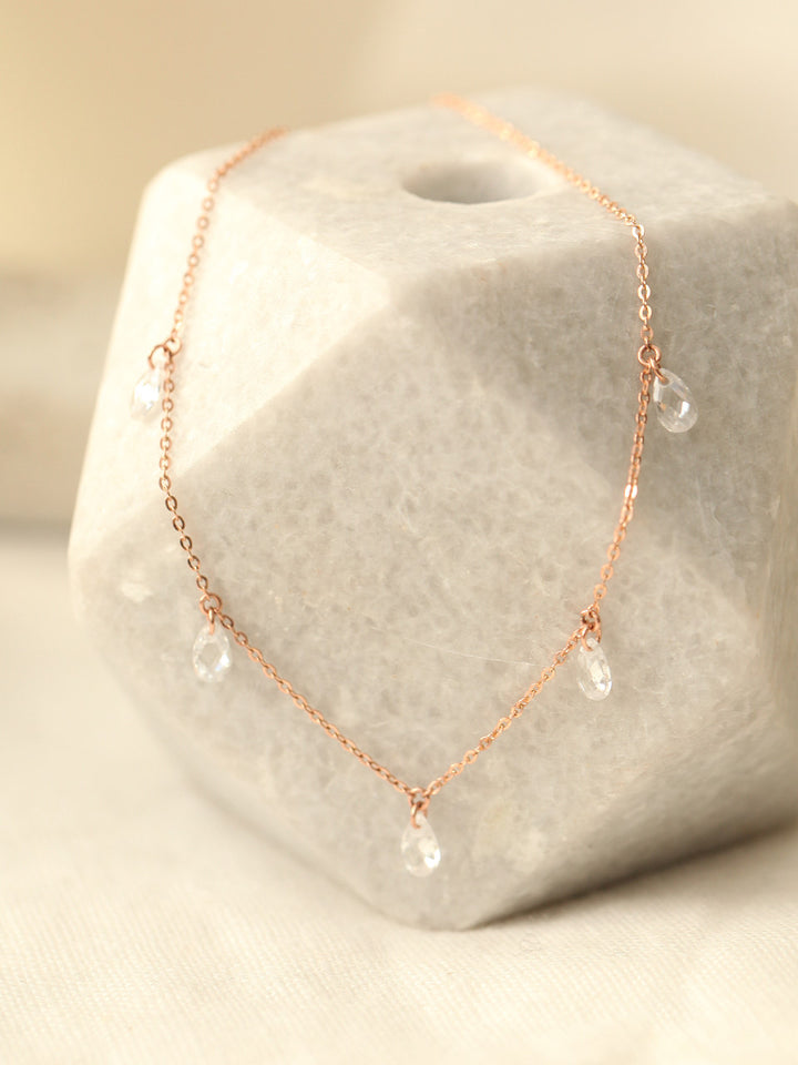 14K 18K Gold Crystal Water Drop Necklace